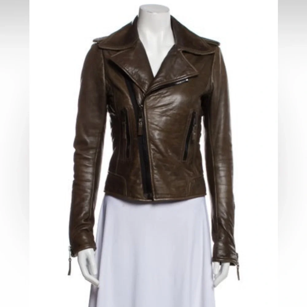 ‼️SOLD‼️ BALENCIAGA 2009 Brown Leather Moto Biker Jacket - Picture 1 of 3